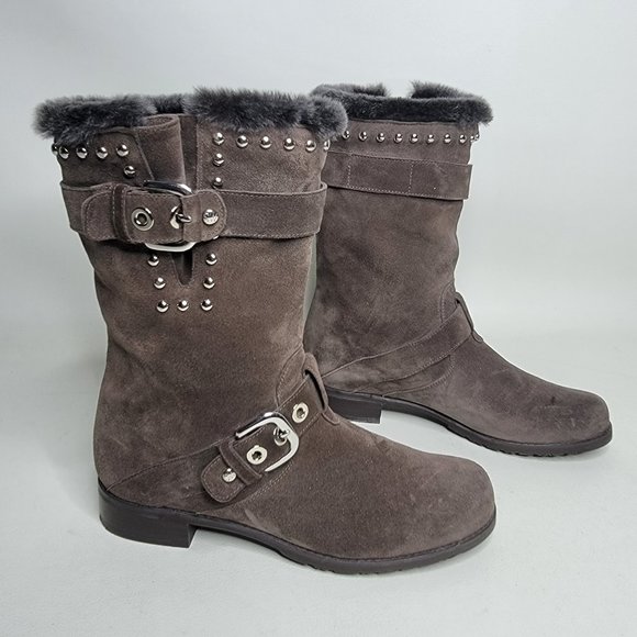 Stuart Weitzman Women's Studded Suede & Fur Brown Bootie Size 7M - Picture 1 of 5